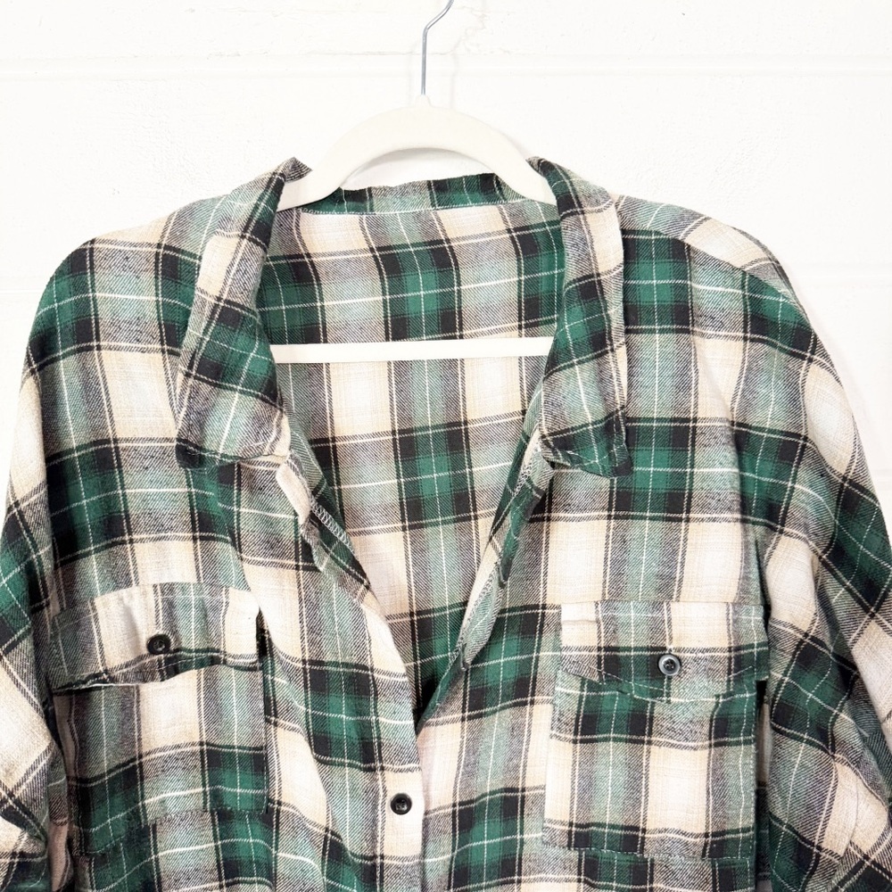 Unisex Green Plaid Long Sleeve Button Down Shirt Size XL - Picture 3 of 6